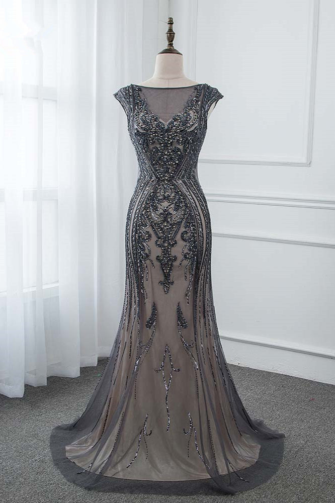 Glamorous Jewel Black Mermaid Prom Dresses with Appliques Rhinestones - Fashionpara