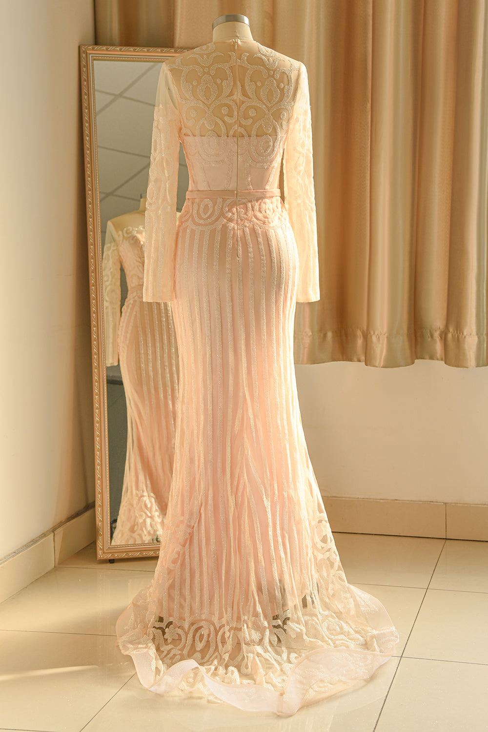 Glamorous Long Sleeve Sequins Prom Dress Mermaid Long - Fashionpara
