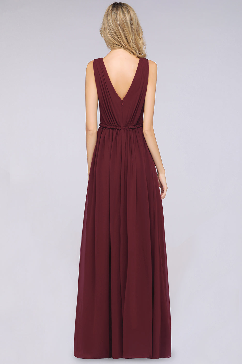 Glamorous TulleV-Neck Ruffle Burgundy Bridesmaid Dresses - Fashionpara