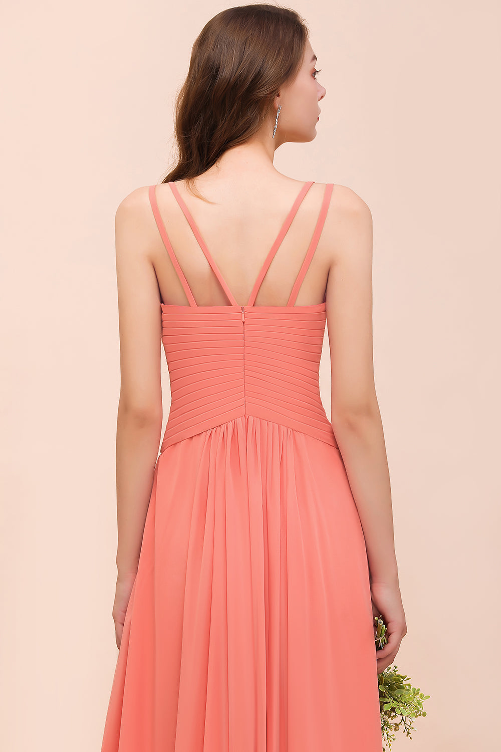 Glamorous V-Neck Ruffle Chiffon Long Bridesmaid Dresses With Slit - Fashionpara