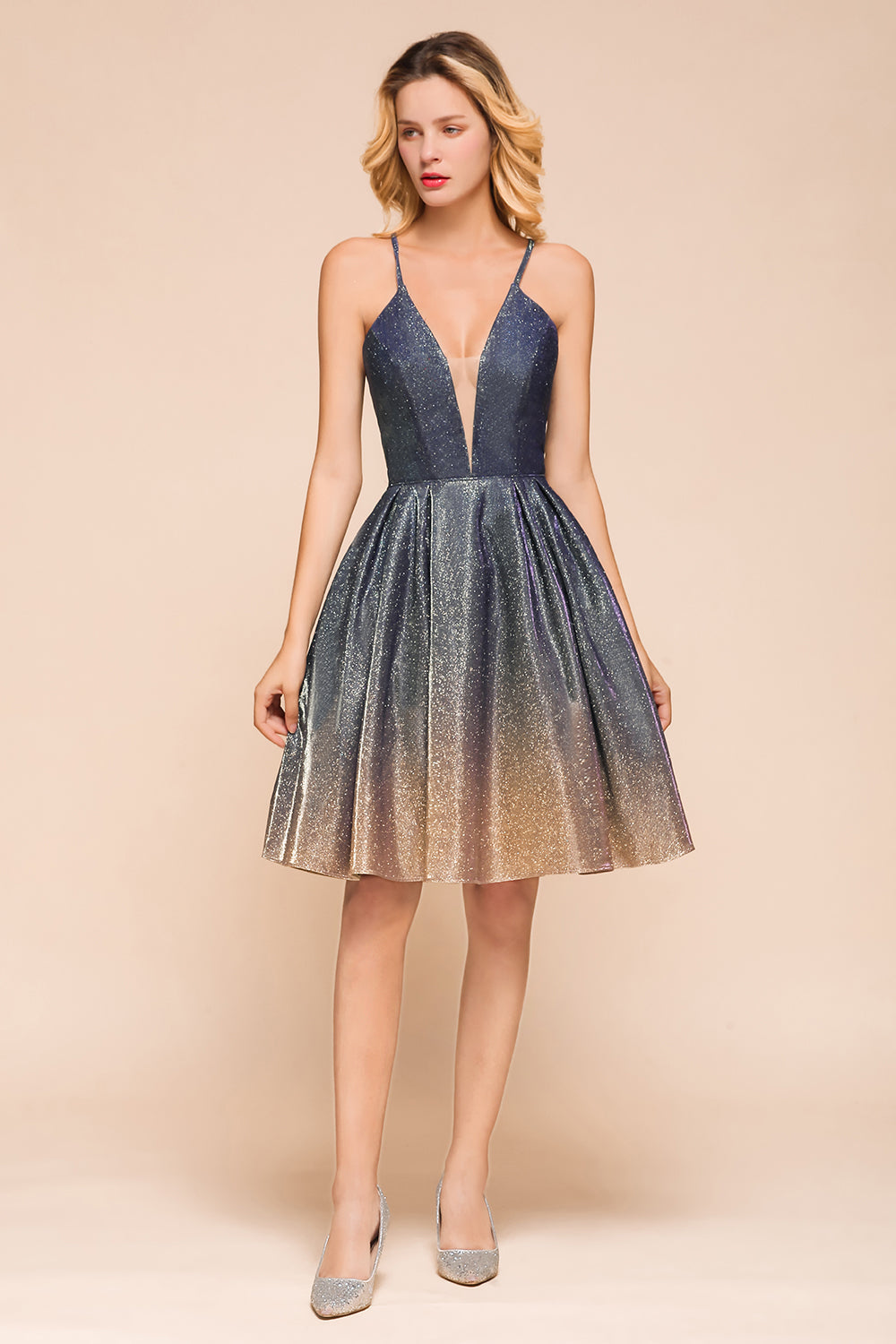 Glittering Halter Short Prom Dress Mini Homecoming Dress With Pocket - Fashionpara