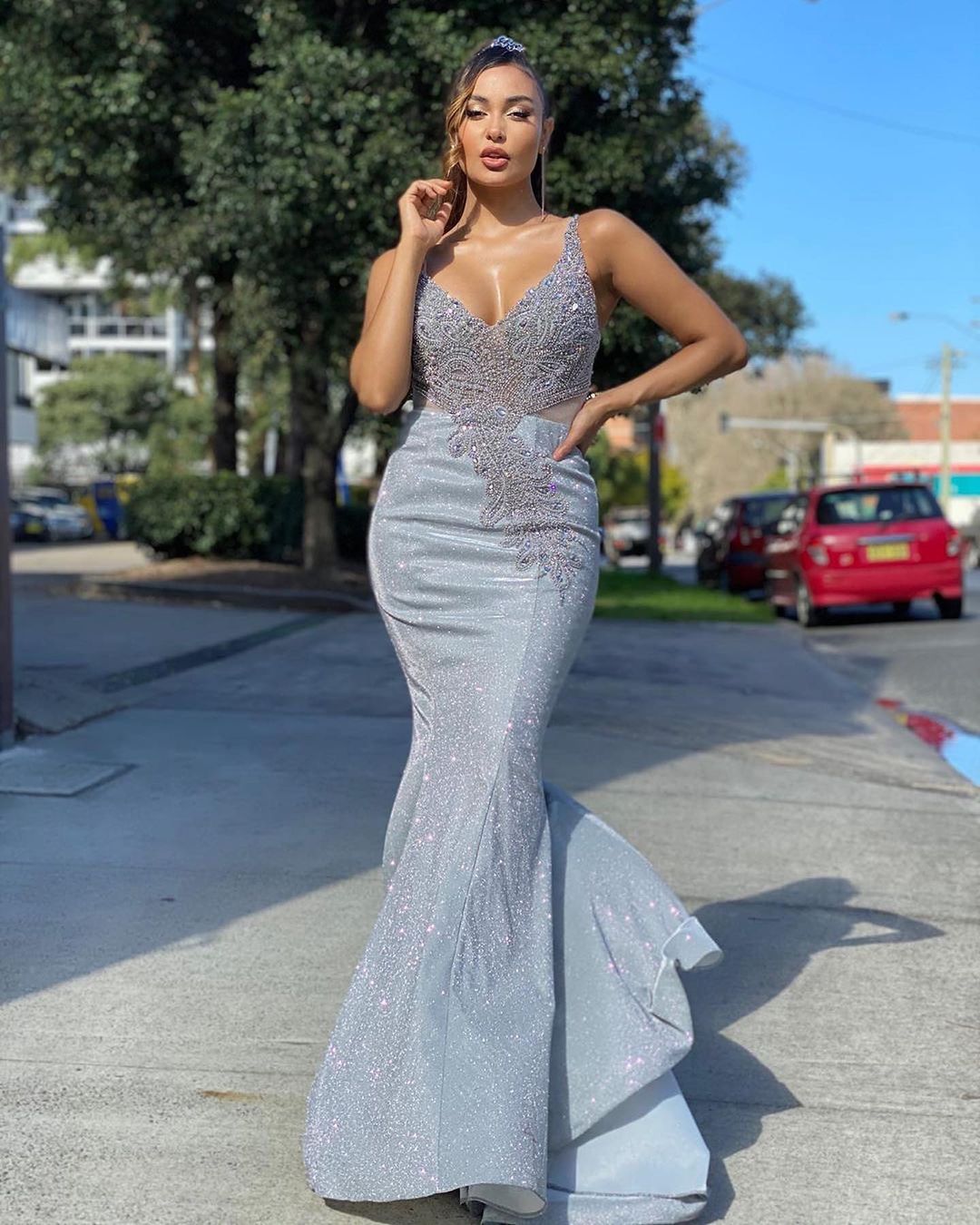 Glittering Sleeveless Mermaid Prom Dress With Appliques - Fashionpara