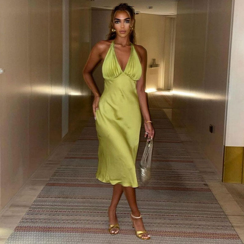 Halter Neck Mini Dress Cocktail in Green - View 2