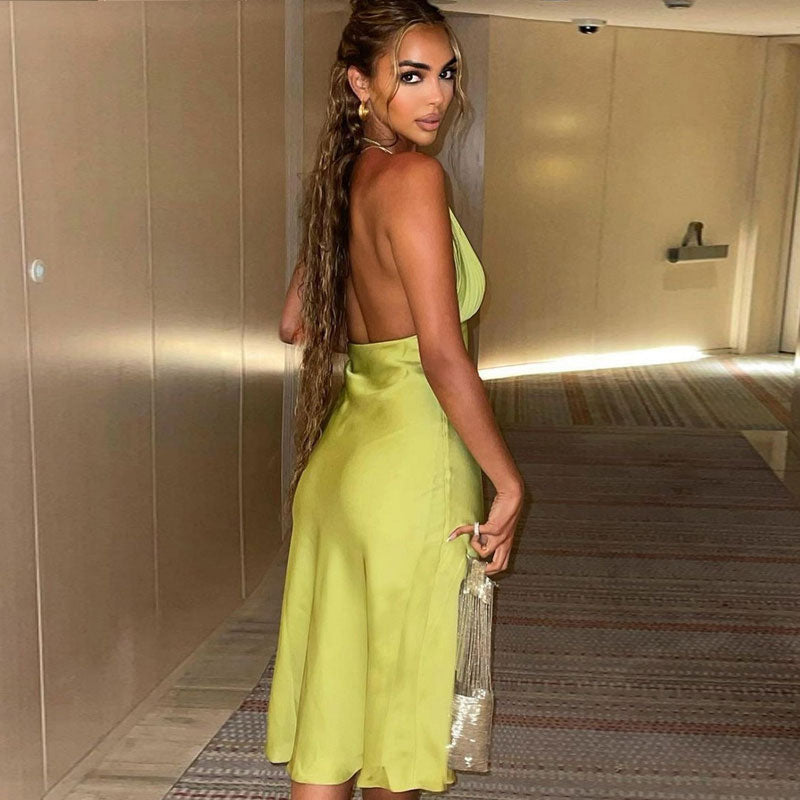 Halter Neck Mini Dress Cocktail in Green