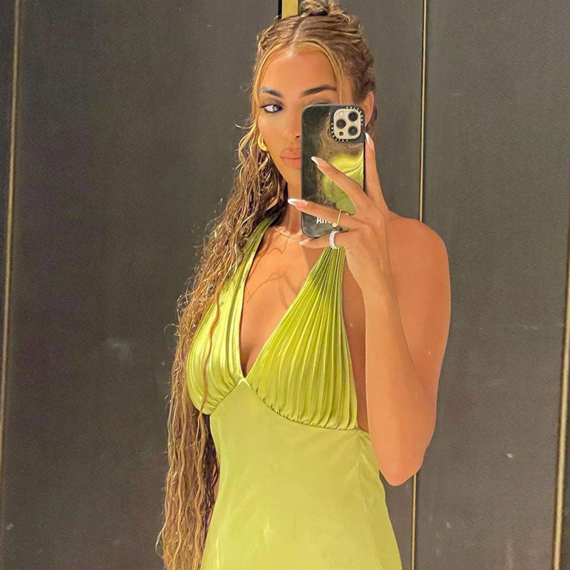Halter Neck Mini Dress Cocktail in Green - View 3