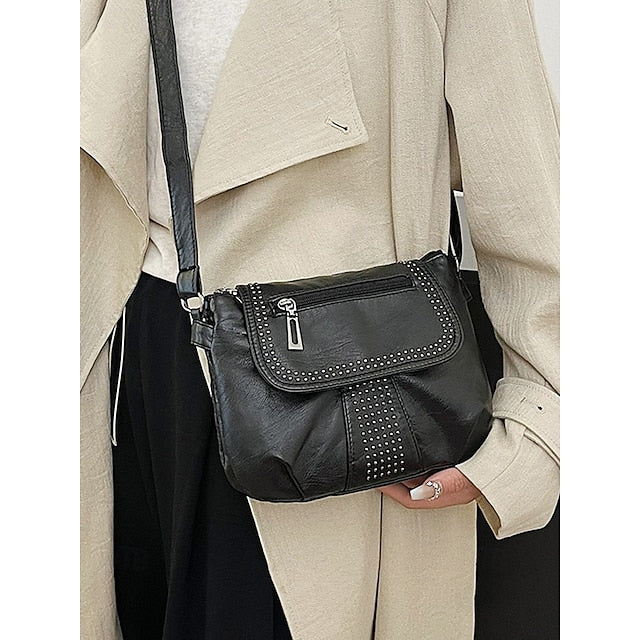 with Faux Bag Leather Brown Crossbody Studded