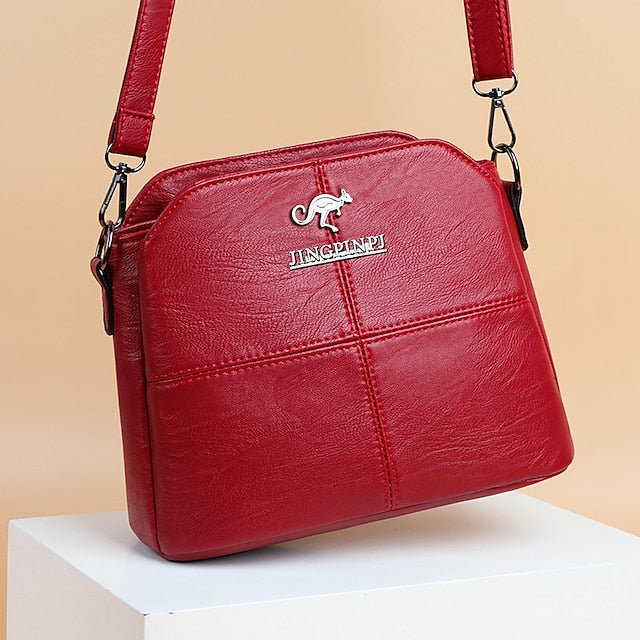 Leather Red Faux Crossbody Bag Small Minimalist