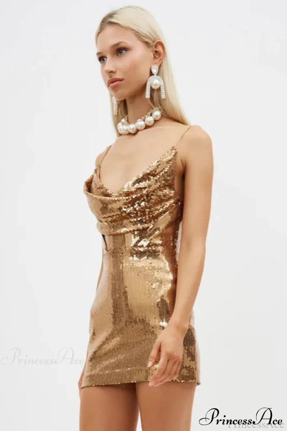 Sequin Cowl Neck Bodycon Mini Dress