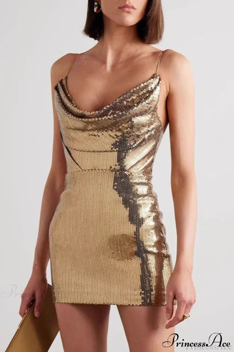 Sequin Cowl Neck Bodycon Mini Dress