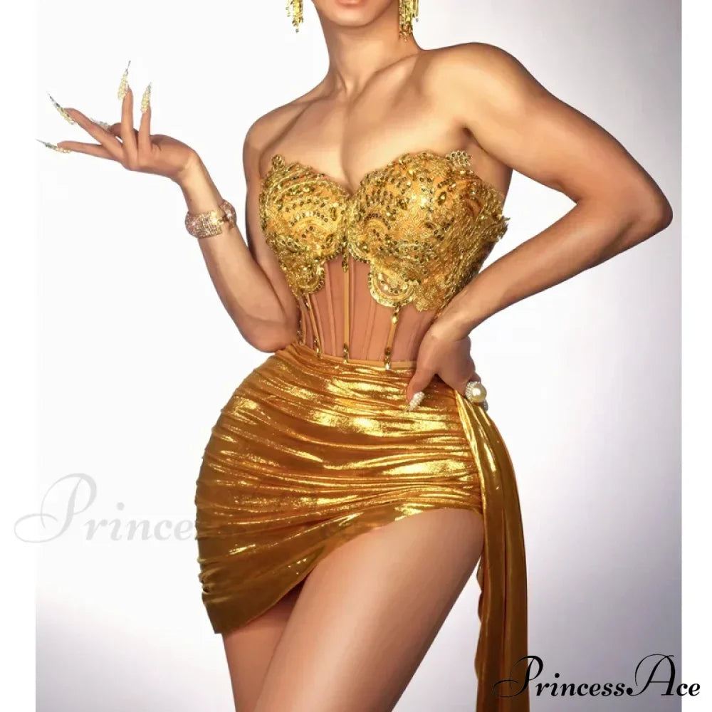 Golden Diamond Strapless Mini Dress