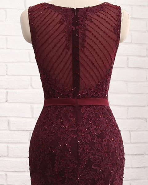 Gorgeous Burgundy Mermaid Prom Dress With Lace Appliques - Fashionpara