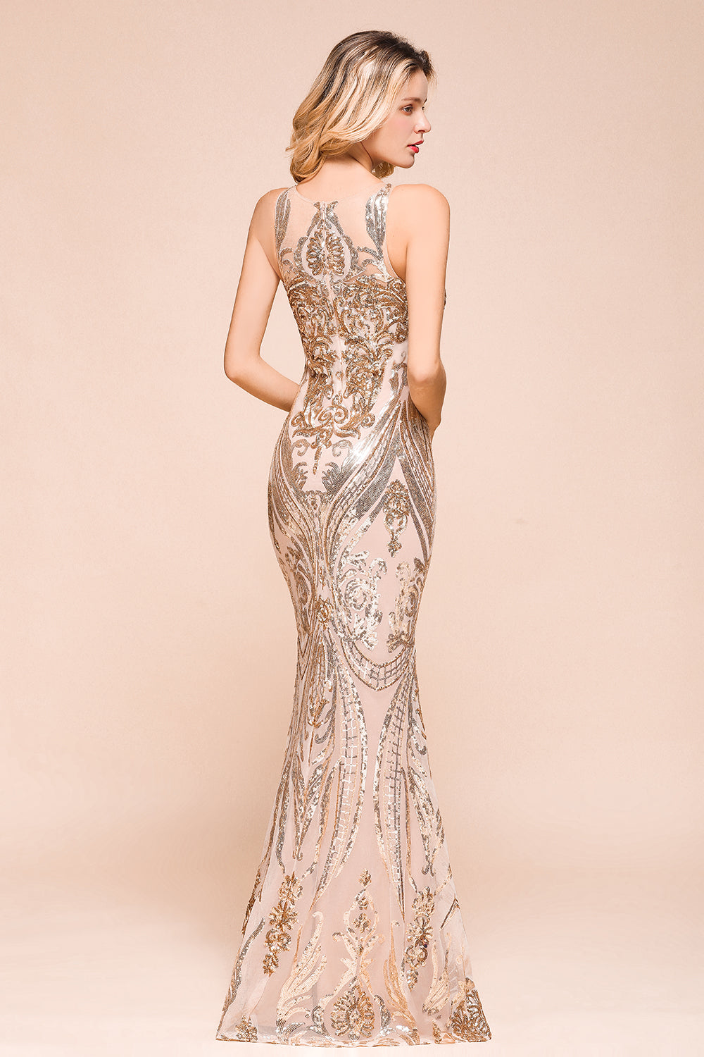 Gorgeous Champagne Sequins Mermaid Prom Dress Long Evening Gowns - Fashionpara