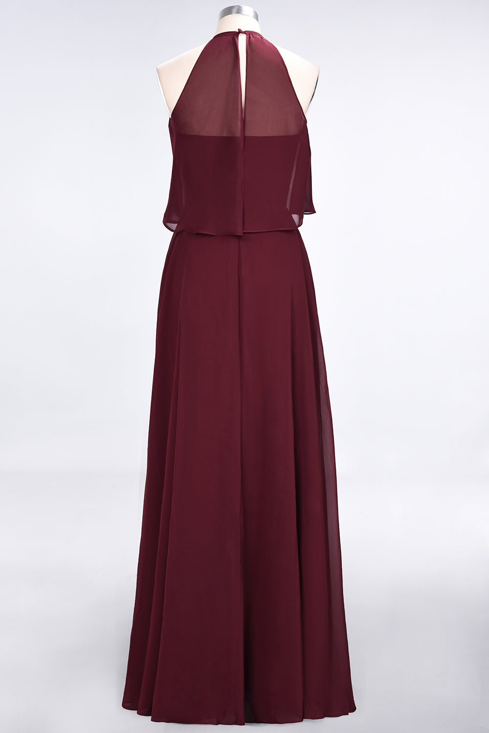 Gorgeous Chiffon Flounced Crinkle Sheath Long Burgundy Bridesmaid dresses - Fashionpara