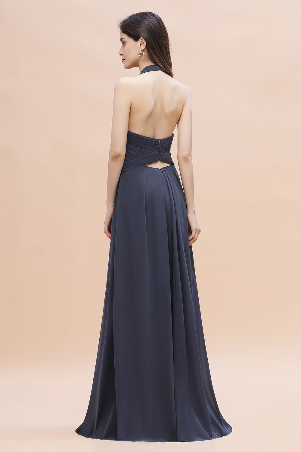 Gorgeous Halter Chiffon Ruffles Bridesmaid Dresses with Front Slit - Fashionpara