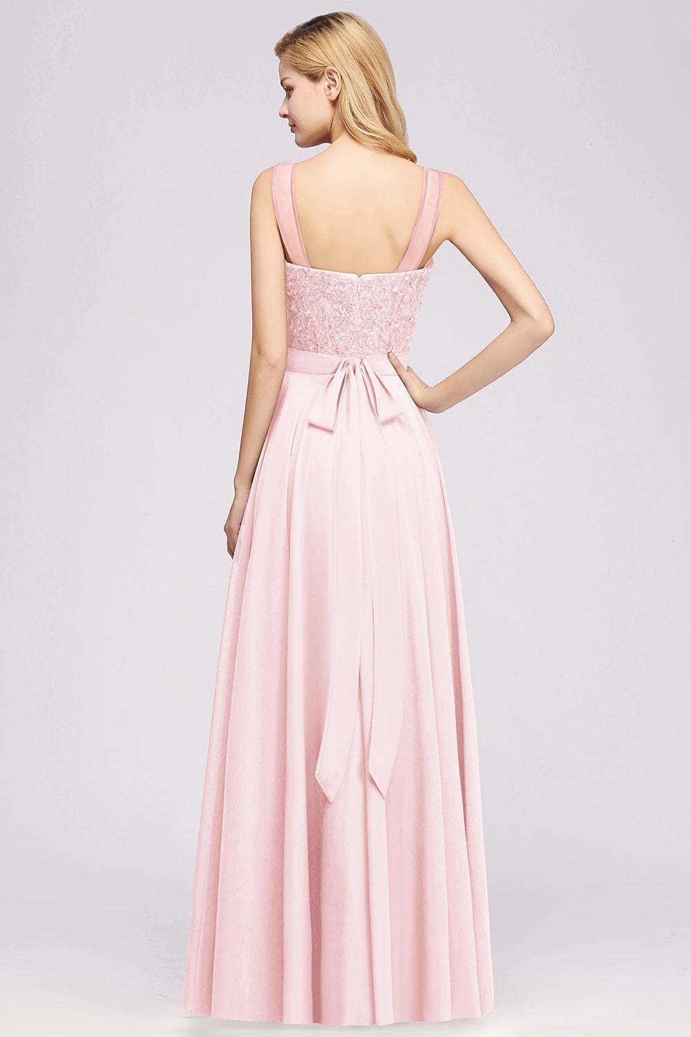 Gorgeous Lace Jewel Affordable Pink Bridesmaid Dresses with Beadings - Fashionpara