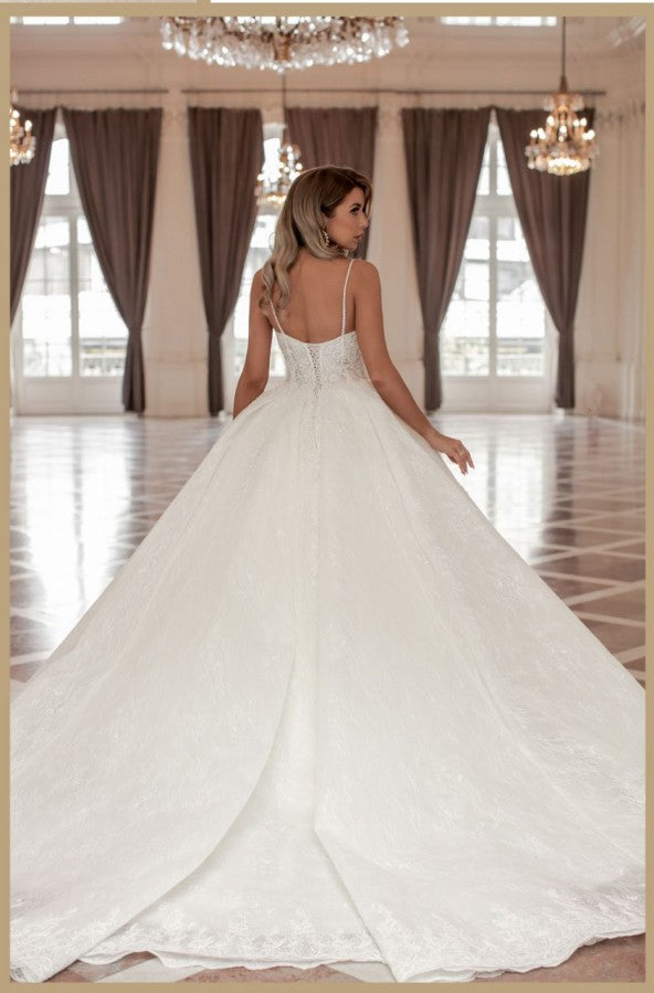 Gorgeous Long A-Line V-Neck Sleeveless Princess Wedding Gown with Lace - Fashionpara
