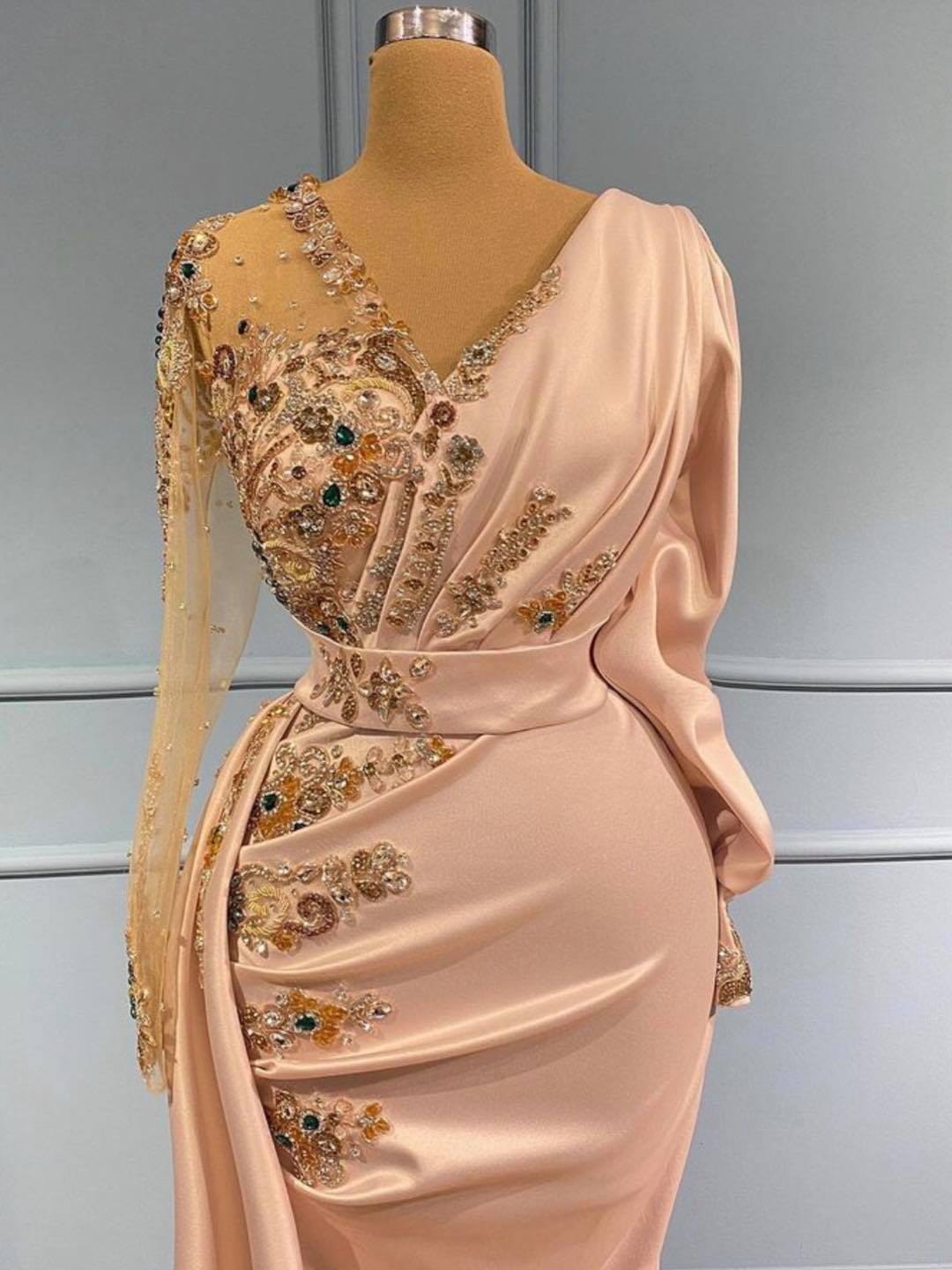 Gorgeous Long Sleeves Beadings Prom Dress Mermaid - Fashionpara