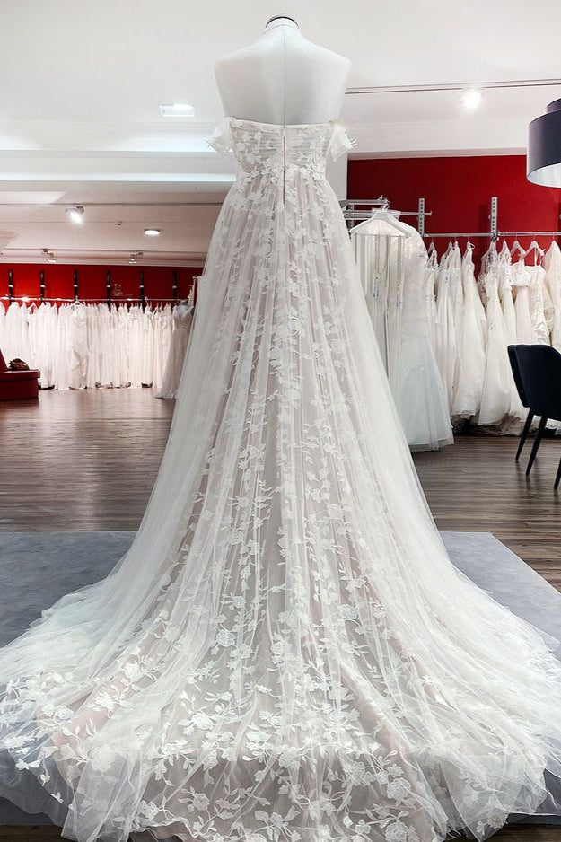 Gorgeous Off The Shoulder Tulle Lace Ruffles Wedding Dresses - Fashionpara