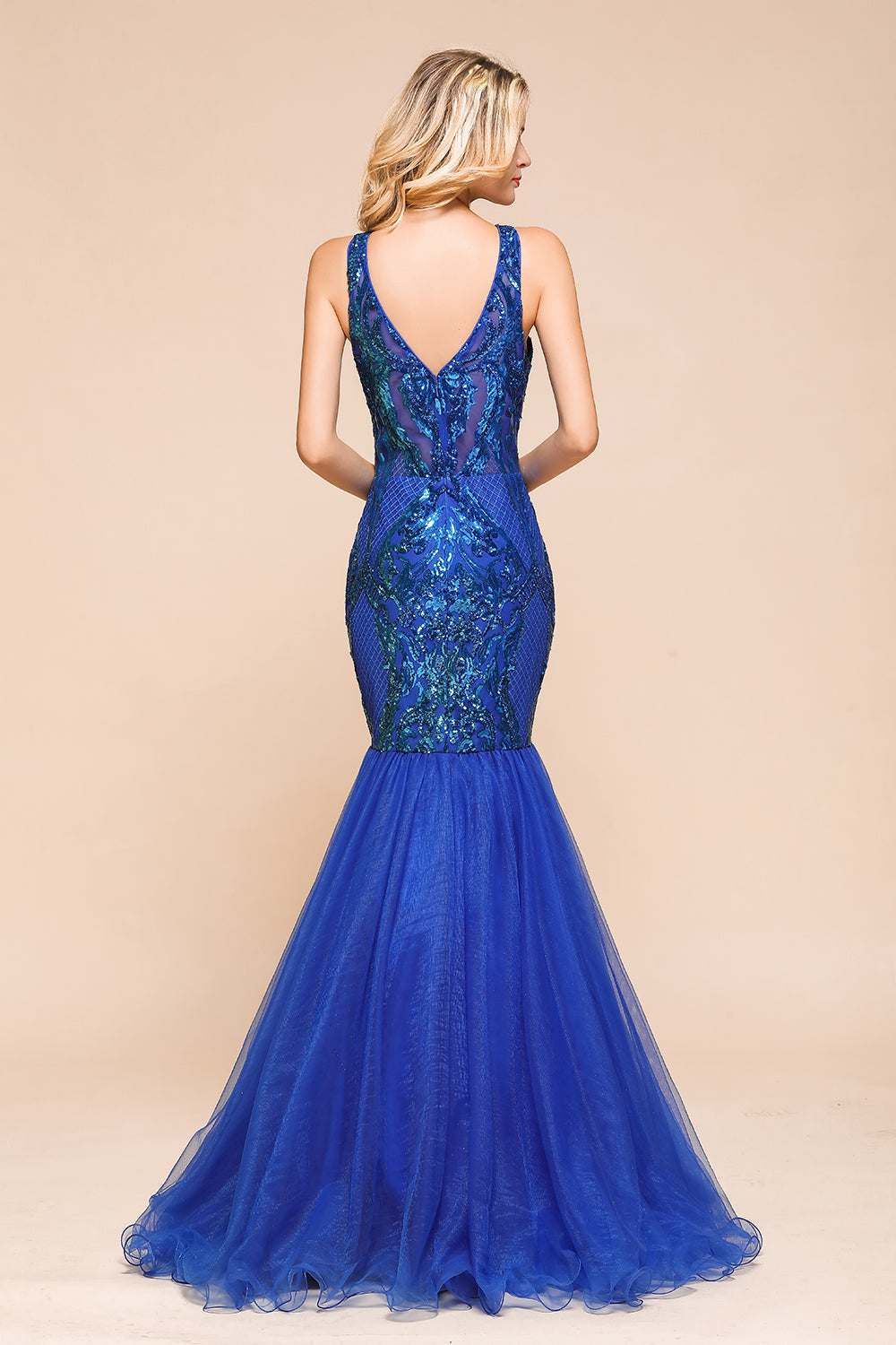 Gorgeous Royal Blue Mermaid Prom Dress Long Sequins Evening Party Gowns - Fashionpara