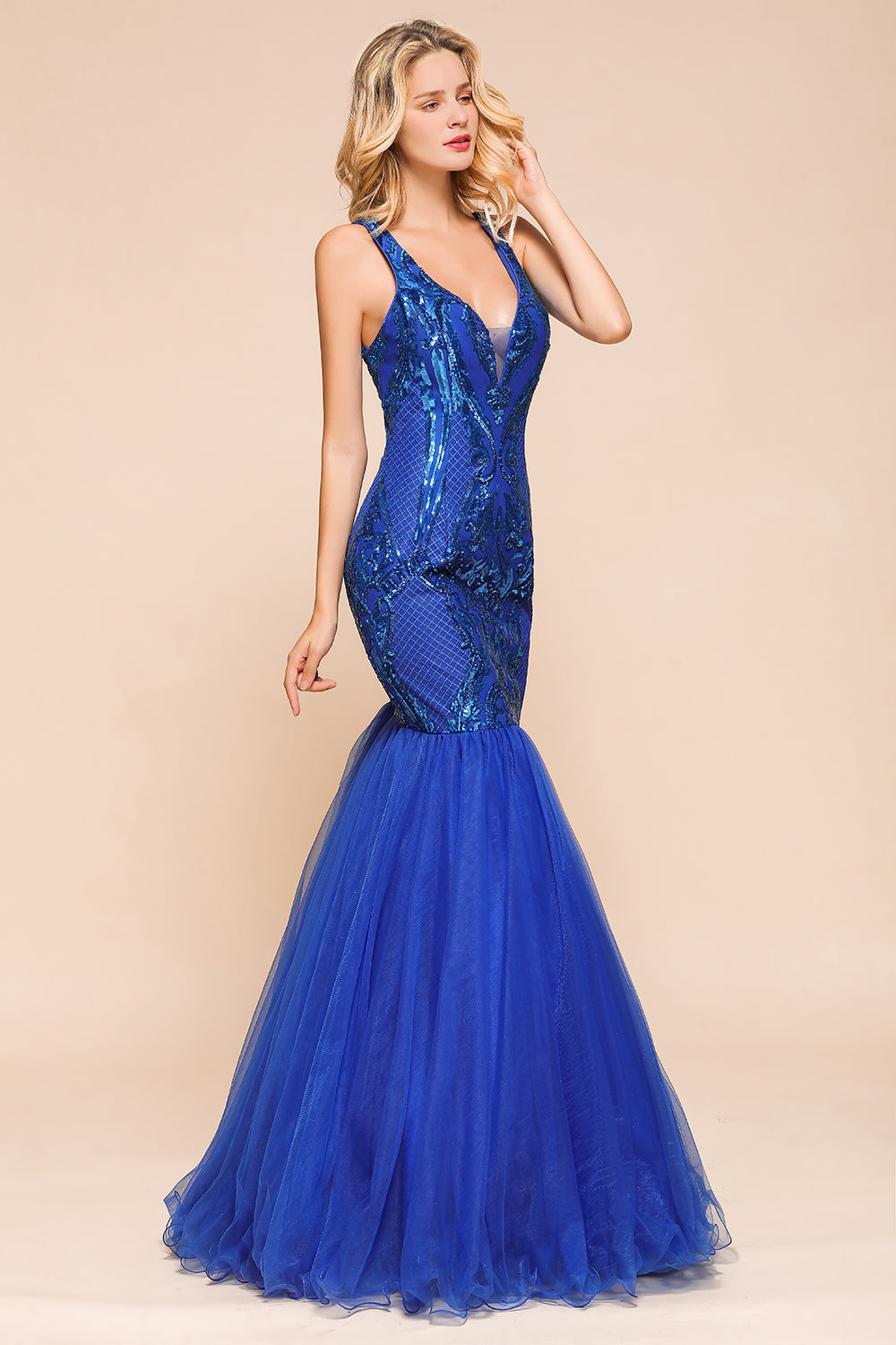 Gorgeous Royal Blue Mermaid Prom Dress Long Sequins Evening Party Gowns - Fashionpara