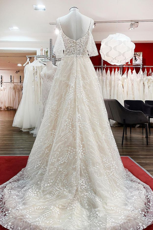 Gorgeous Sleeveless Tulle Lace Appliques Sweetheart A-Line Wedding Dresses - Fashionpara