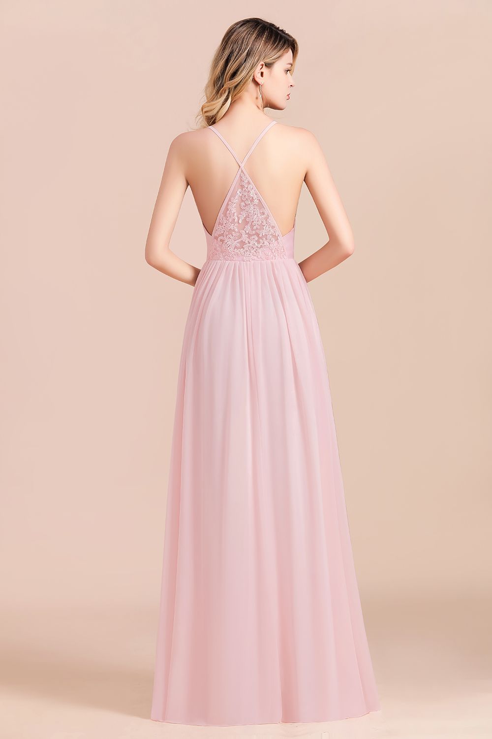 Gorgeous Spaghetti Straps Ruffle Pink Chiffon Bridesmaid Dresses Affordable - Fashionpara