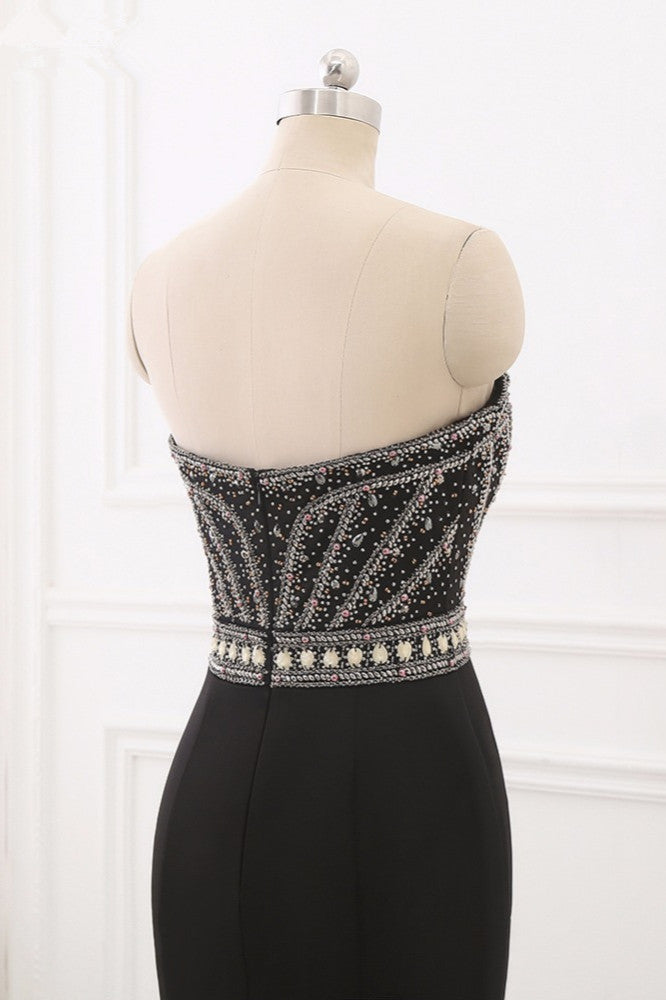 Gorgeous Strapless Sweetheart Black Mermaid Prom Dresses with Rhinestones - Fashionpara