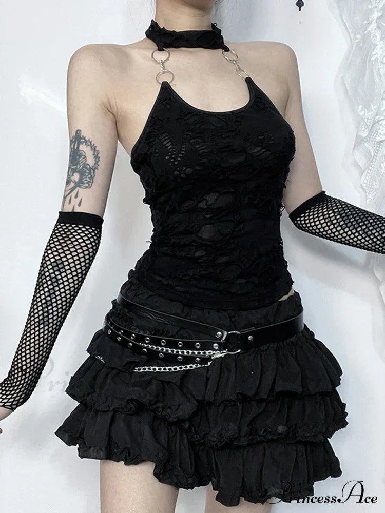 Gothic Halter Backless Cyberpunk Y2K Crop Top