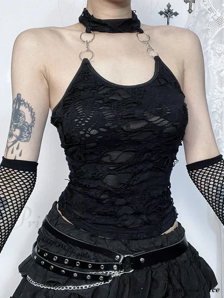 Gothic Halter Backless Cyberpunk Y2K Crop Top