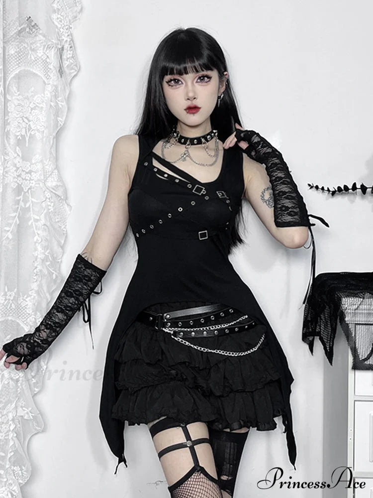 Gothic Irregular Harajuku Y2K Sleeveless Crop Top