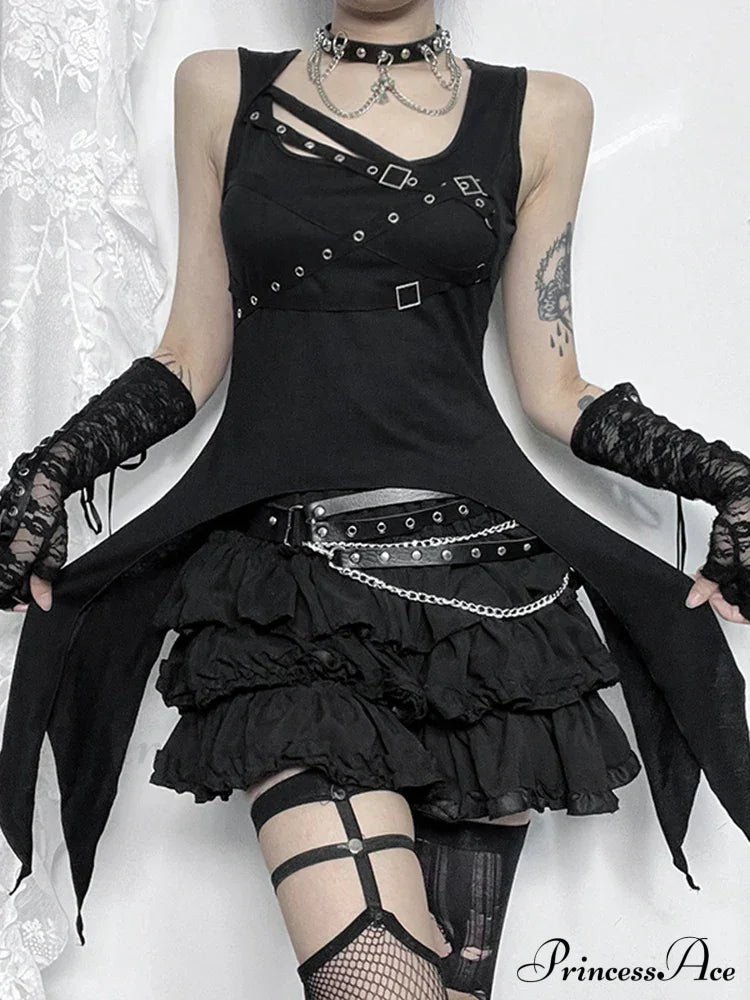 Gothic Irregular Harajuku Y2K Sleeveless Crop Top