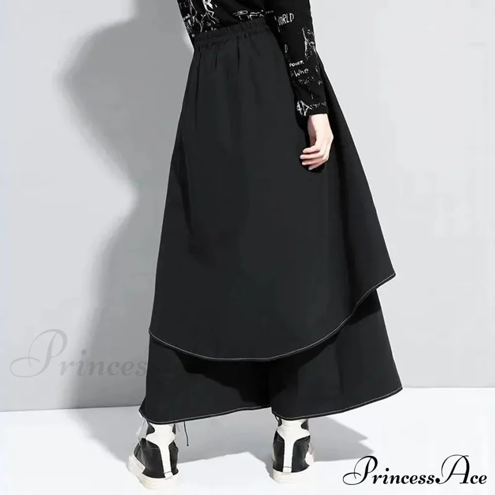Gothic Y2K Double Layer Casual Culottes Streetwear Samurai Pants