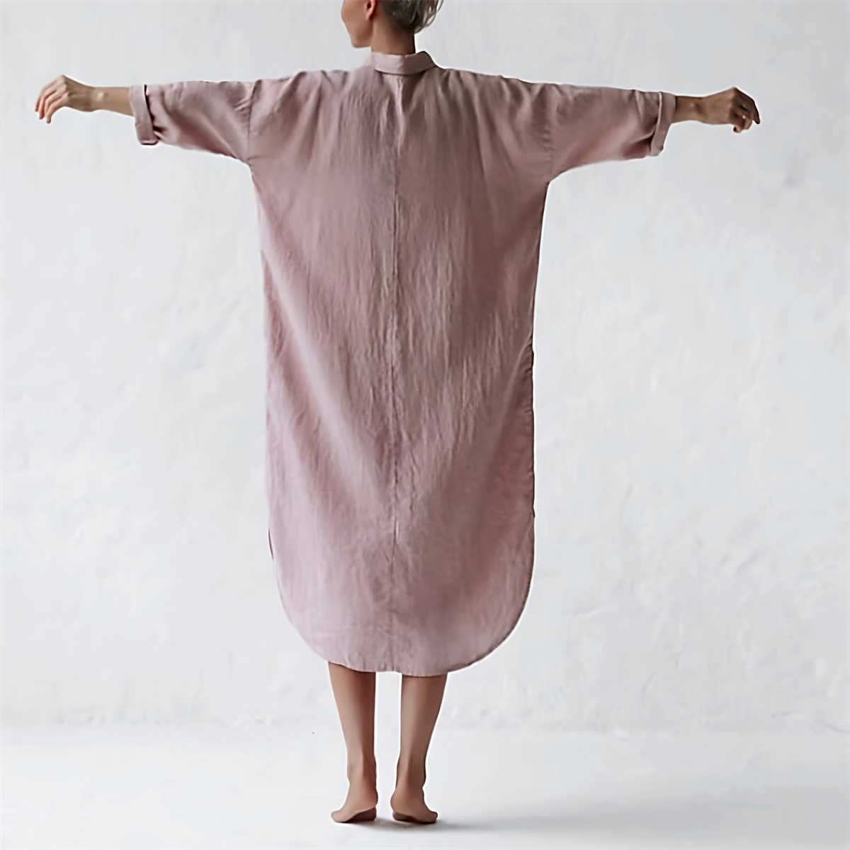 Crinkle Textured Long Sleeve Collar Pocket Midi Shirt Dress - View 2