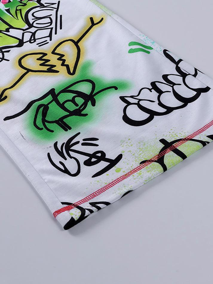 Graffiti Print Wide Leg Trousers
