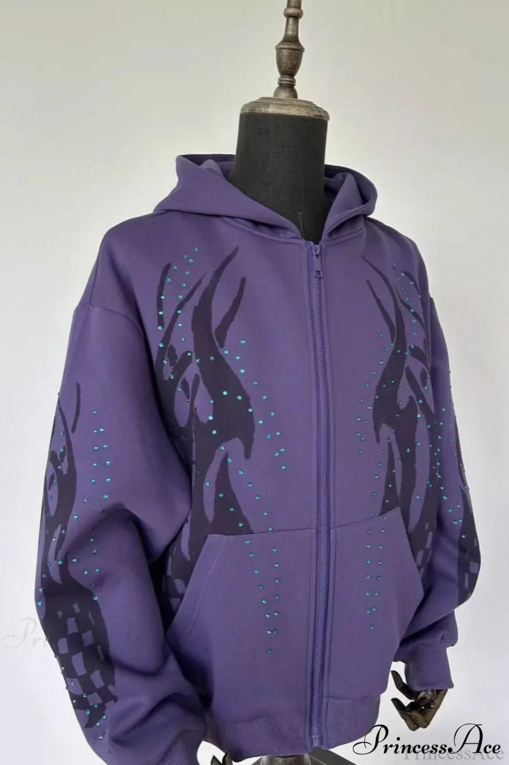 Graphic Print Hip-Hop Gothic Street Loose Zip Hoodie