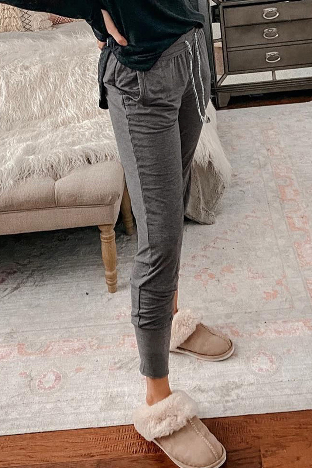 Gray Buttoned Drawstring High Waist Jogger Pants  Fashionpara