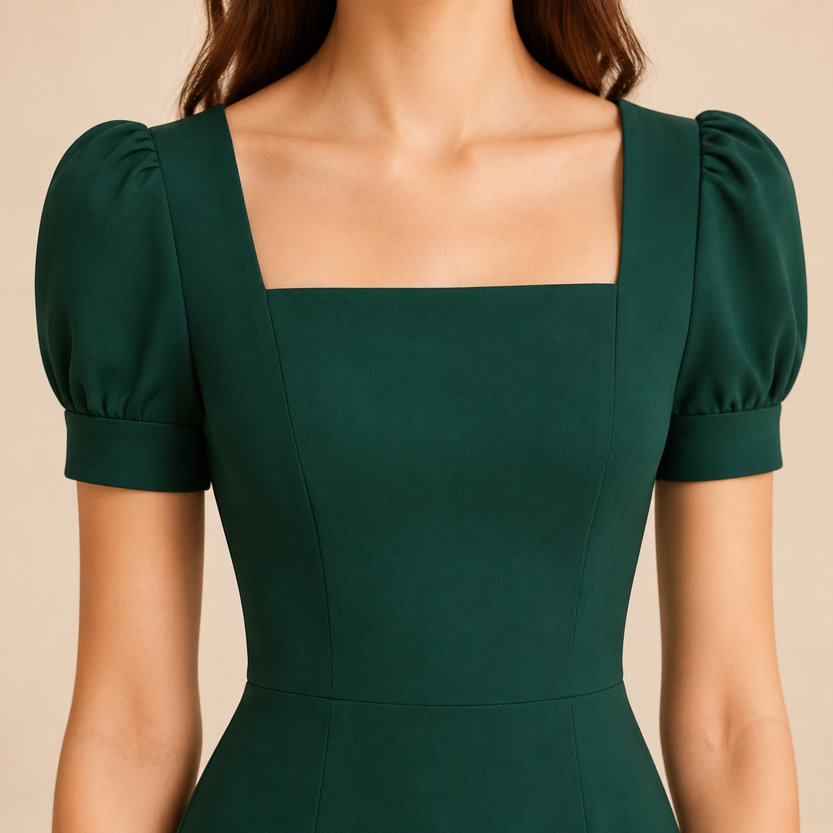 Square Neck Puff Sleeve Fit and Flare Midi Dress 11