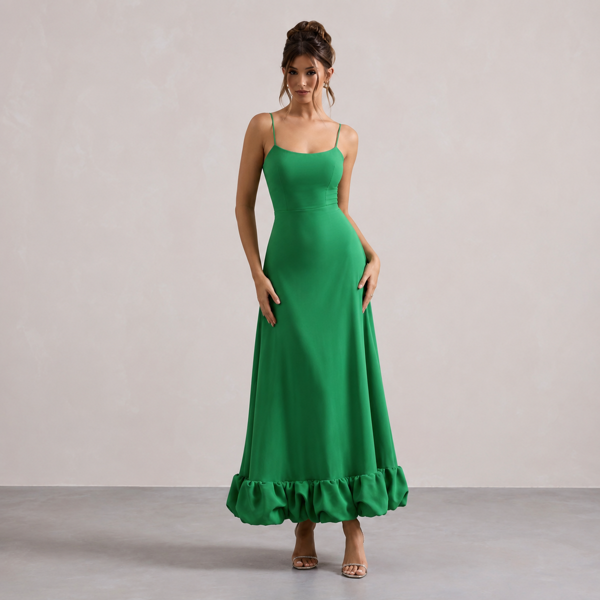 Scoop Neck Strappy Ruffle Hem A-Line Midi Dress 7