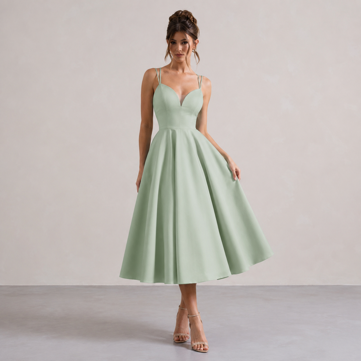 Sweetheart Double Strap Fit and Flare Midi Dress 10