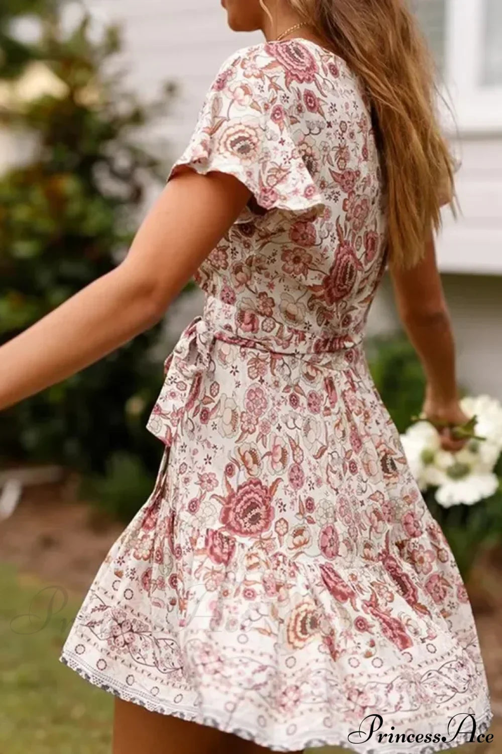 Green Floral Deep V-neck Boho Sundress