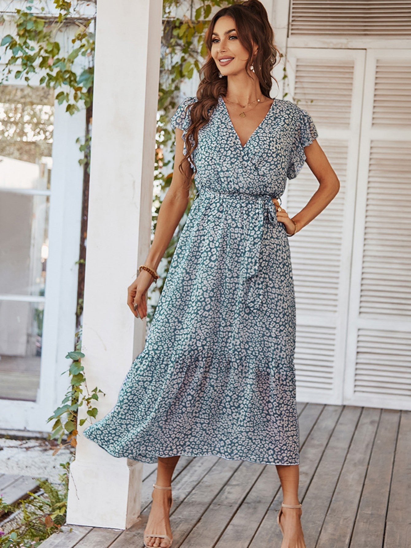 Flowy V Neck Yellow Long Summer Vacation Dress - Fashionpara