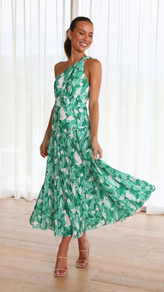 Floral One Shoulder Satin Midi Dress 7