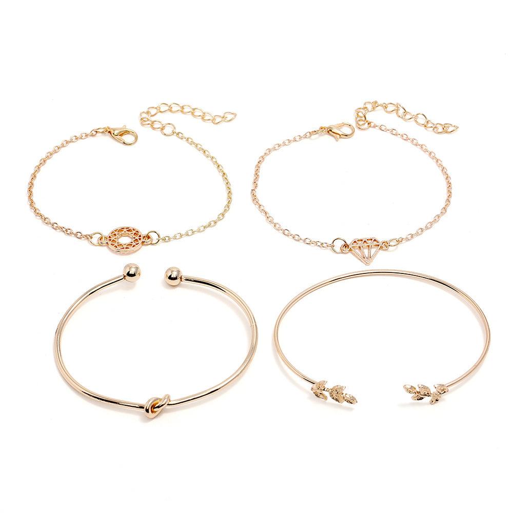 KittenAlarm - Halle 4 Pcs Bohemian Leaves Knot Round Chain Gold Bracelet Set