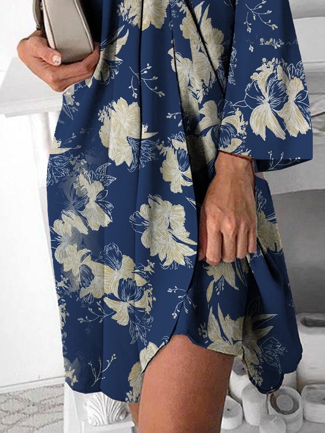 Floral Print Off Shoulder Long Sleeve Shift Dress
