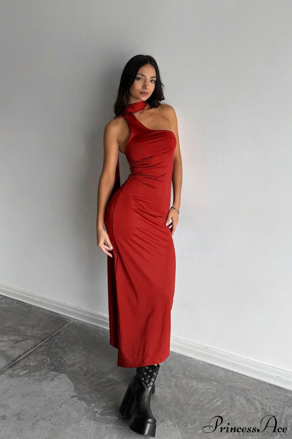 One Shoulder Ruched Bodycon Midi Dress 5