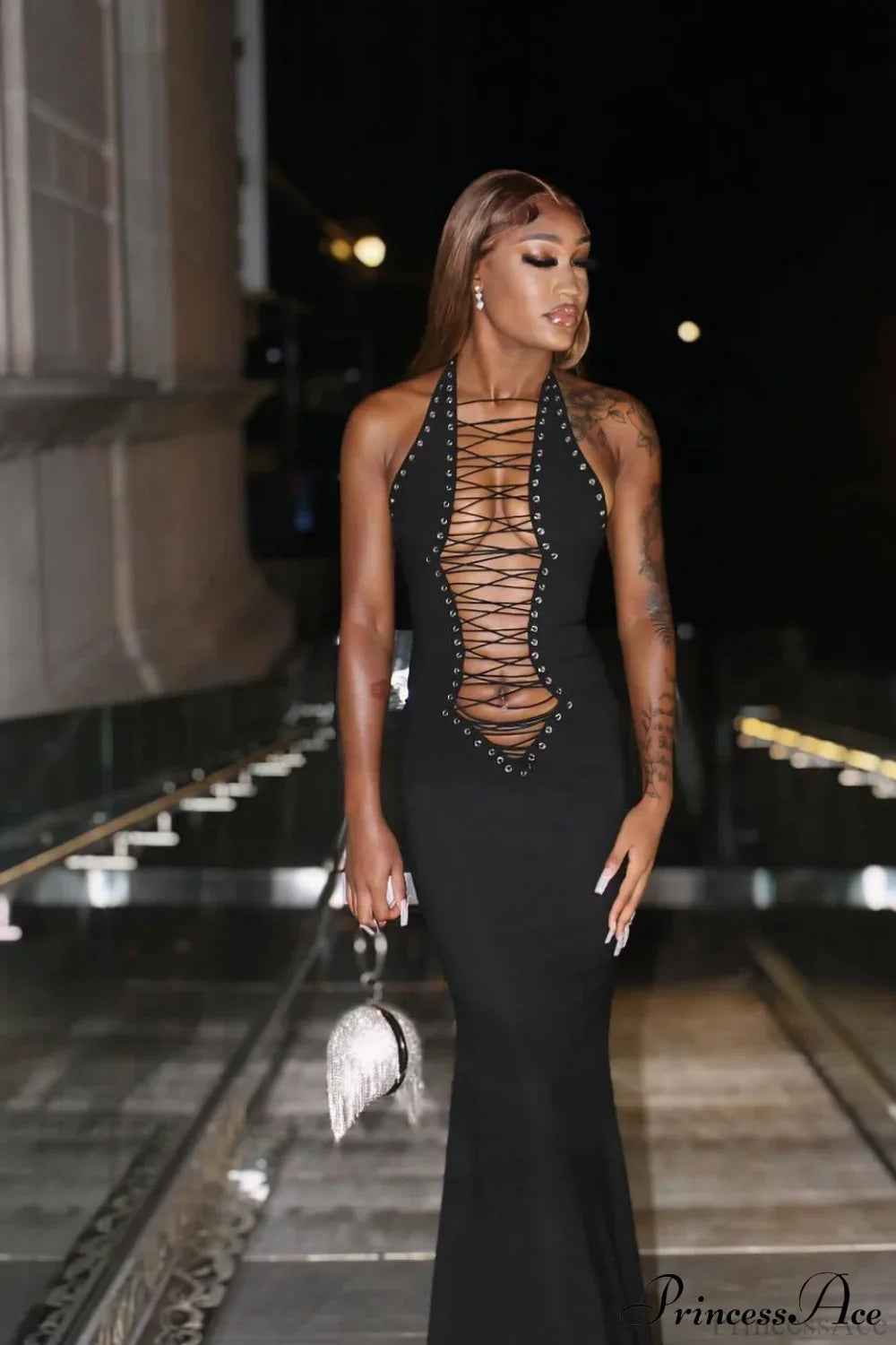 Halter Tie Sexy Bodycon Maxi Dress Black / S