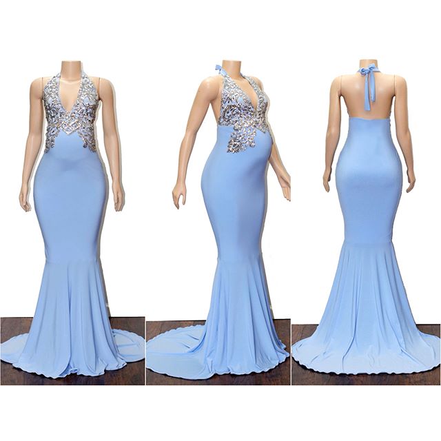 Halter V-Neck Mermaid Maternity Dress Sleeveless With Appliques - Fashionpara