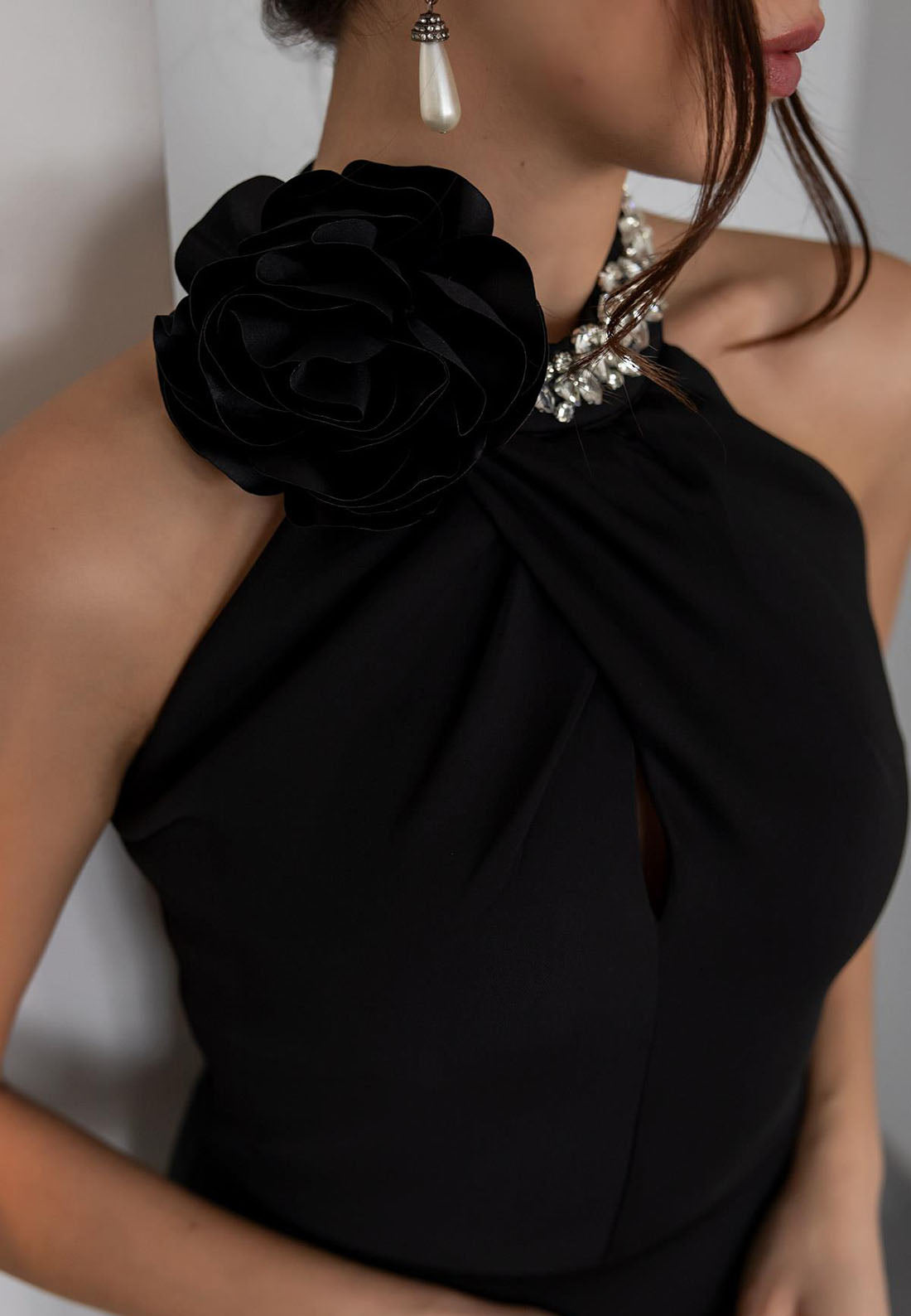 Ankle-Length Column Formal Dresses Side Slit Pleated Halter Sleeveless Evening Gown