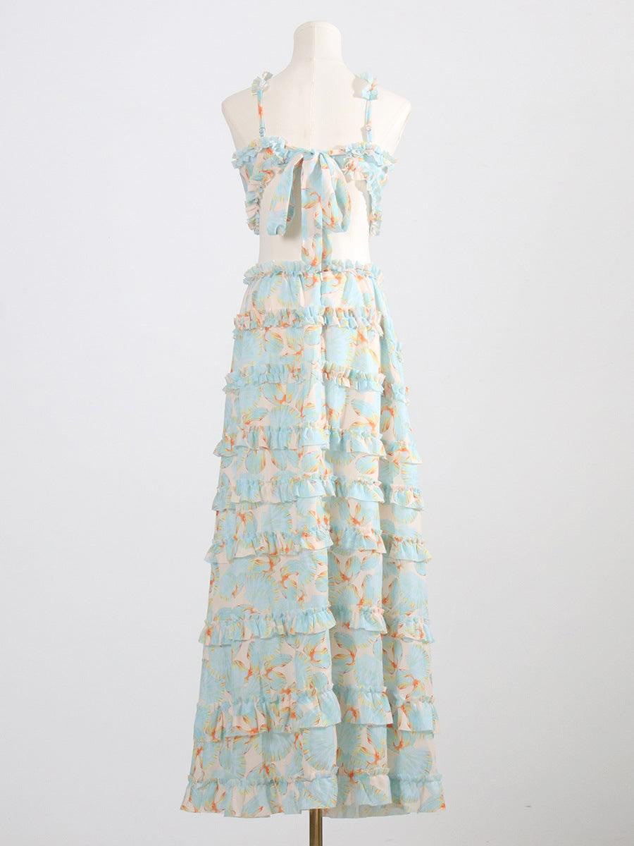 Floral Print Cut Out Tiered Ruffle Maxi Dress