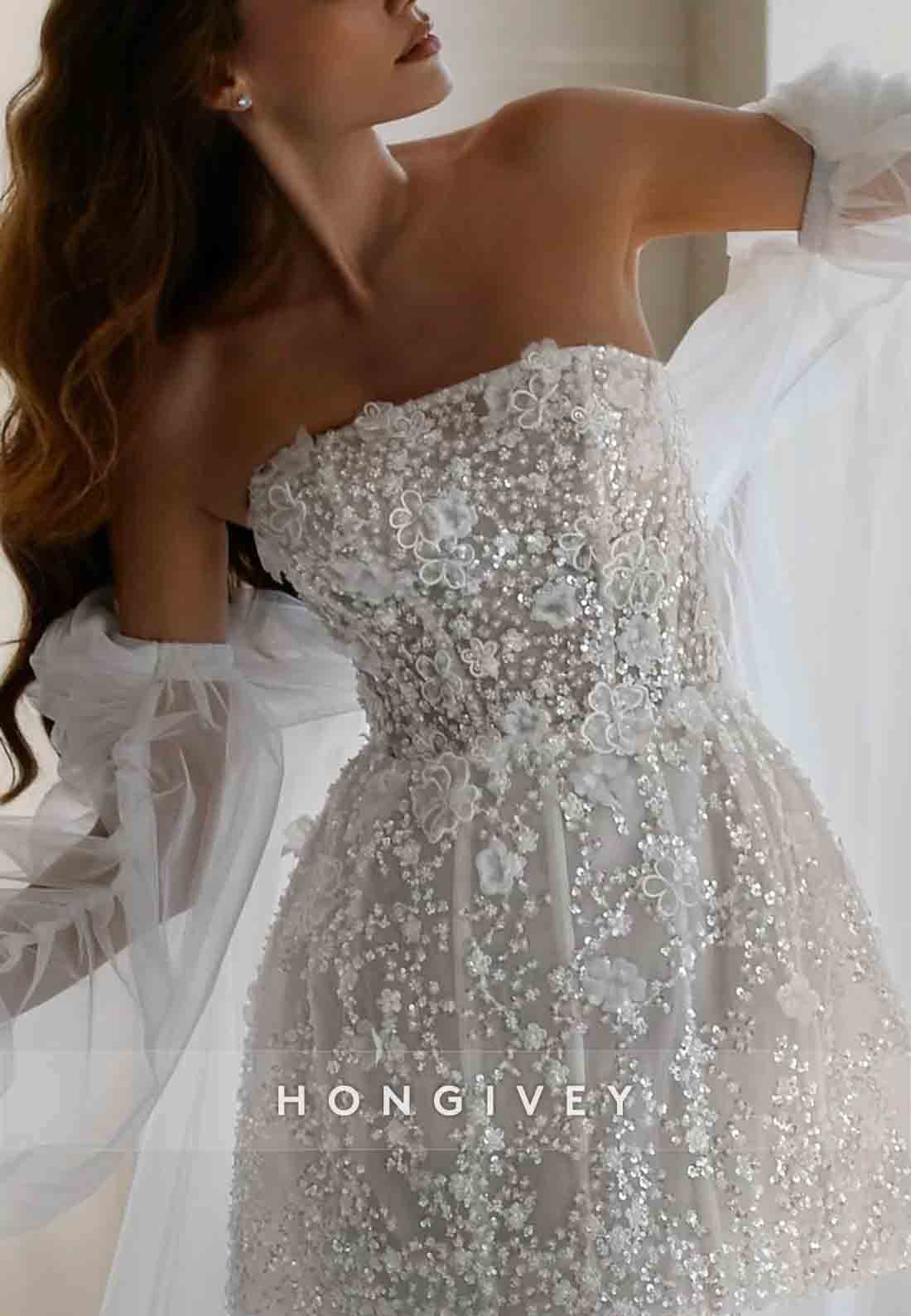 Strapless Beading Empire Tulle Mini Wedding Dresses